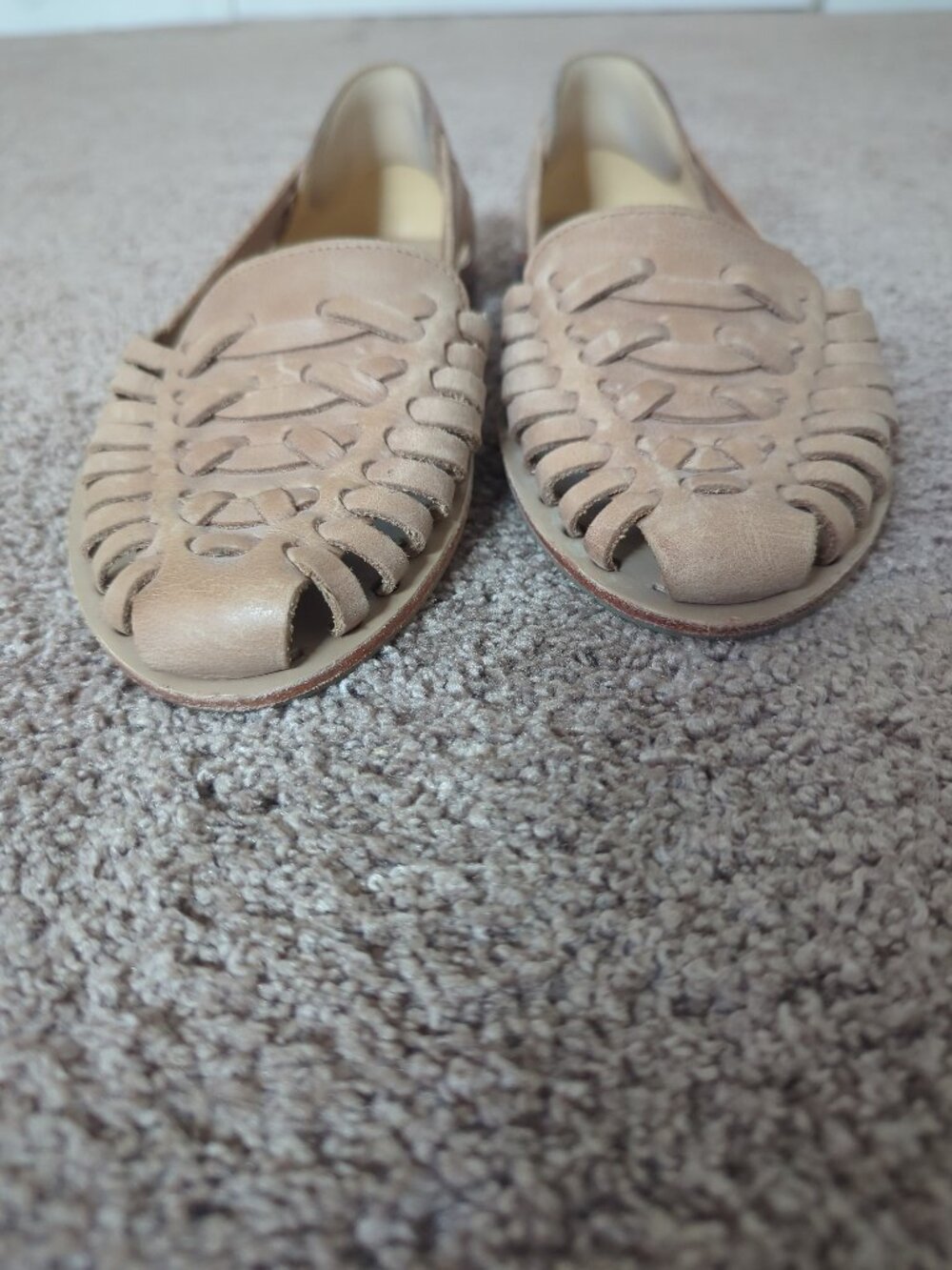 Nisolo Almond Leather Huarache Woven Slip On Sandals Flats Womens 8 Peru - Picture 4 of 10